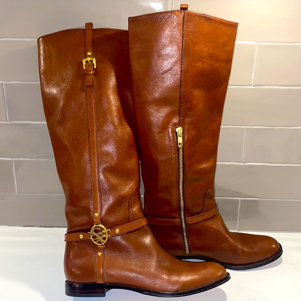 Coach Mulan Chestnut Brown Leather Riding Boots
